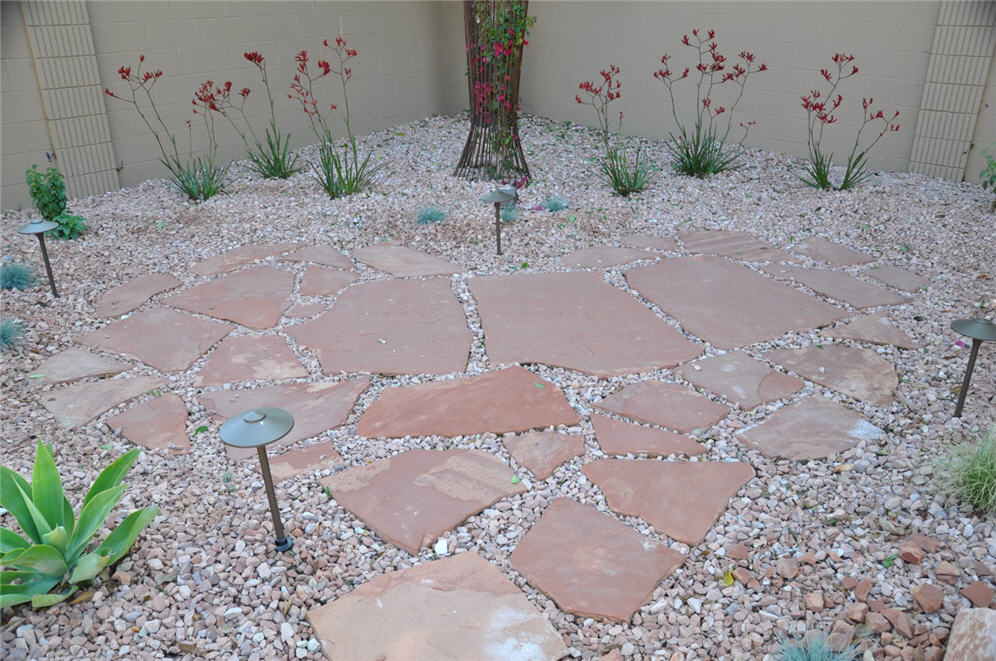 Red Flagstone and Gravel plus LIghts